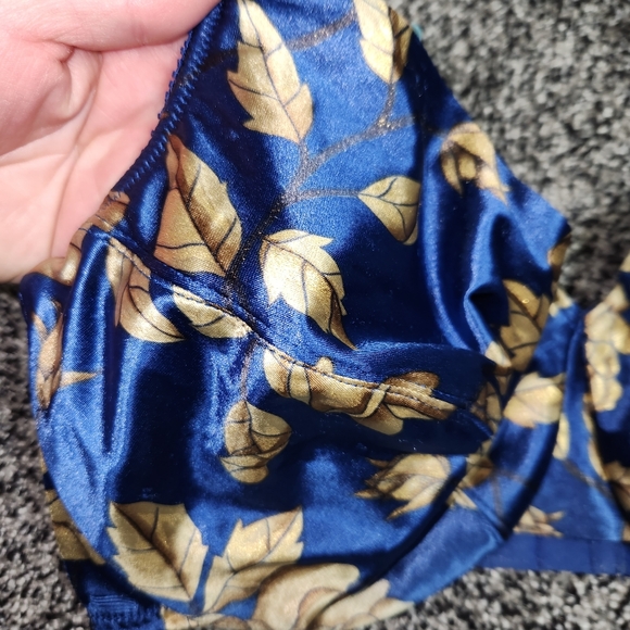 Vtg Victorias Secret Second Skin Shiny Satin Bra 38DD Blue Floral Gold Leaf,Sexy - Picture 4 of 12